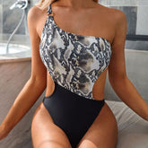 High Cut Animal Print One Shoulder Monokini Brazilian One Piece Swimsuit